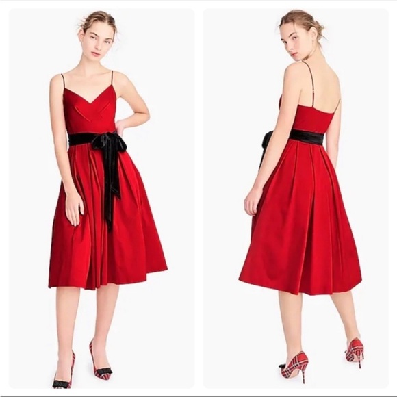 J. Crew Dresses & Skirts - J. Crew Red Spaghetti Strap Dress (missing black Velvet Sash) NEW